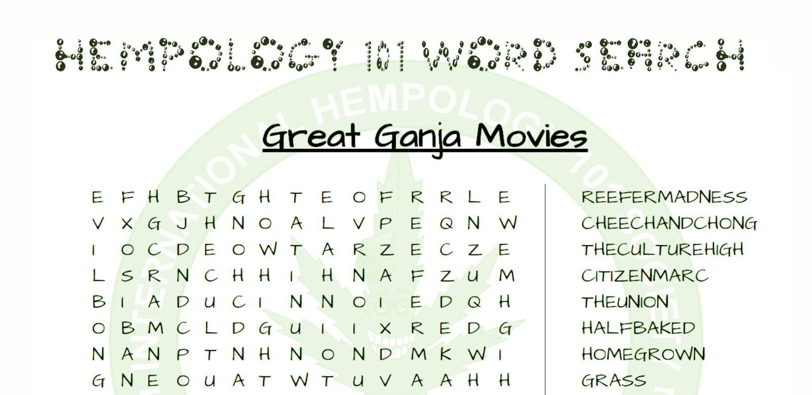 Play the Marijuana Movie Wordsearch Puzzle Cannabis Digest